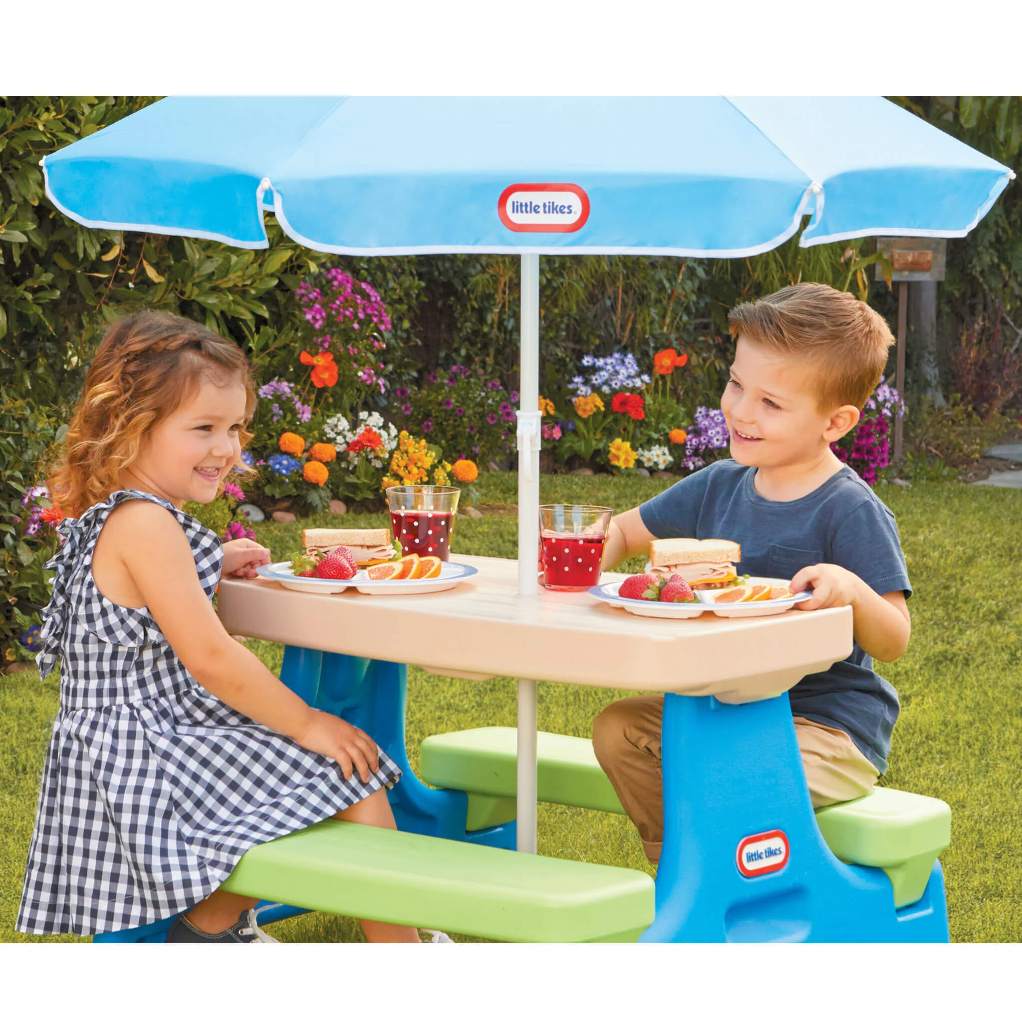 Little Tikes Blue/Green – Easy Store Jr. Play Table with Umbrella Tea - Image 2